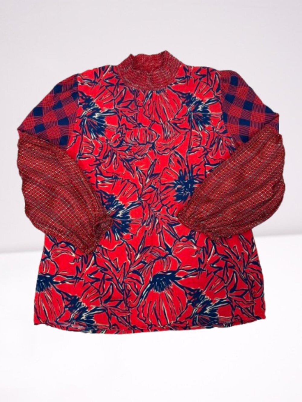 Anthropologie Bl^nk London 100% Viscose Mixed-Print Mock Neck Top Blouse Size XL - Picture 3 of 9